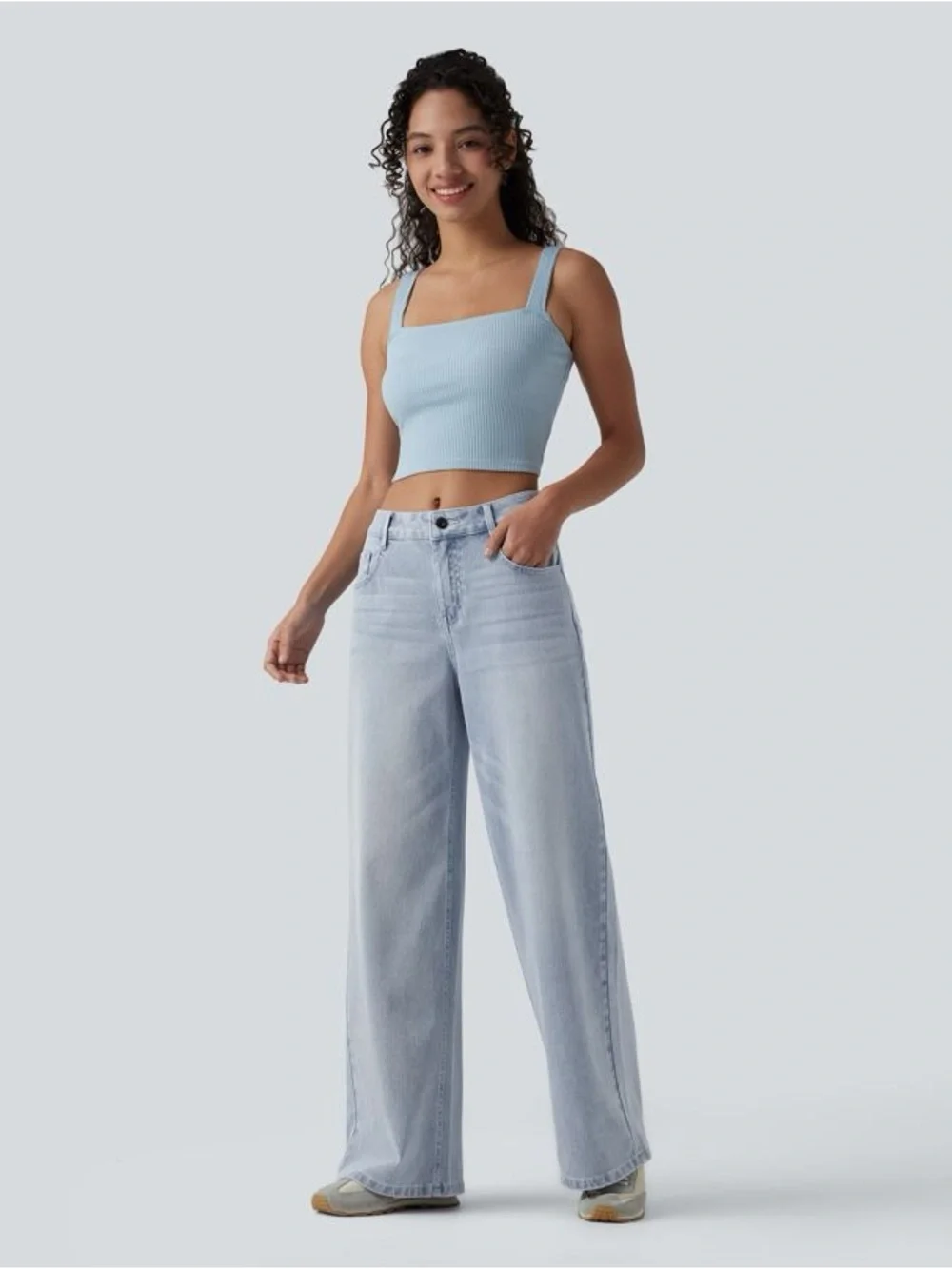 NWOT Halara Flex™ Mid Rise Washed Baggy Wide Leg Casual Jeans S BS97